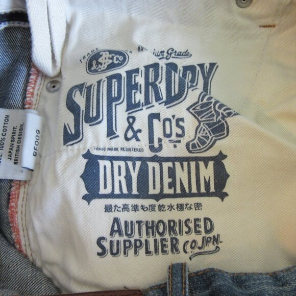 Superdry Distressed Officer Blue Denim Cotton Japan Spirit 30 Straight Jeans - Picture 8 of 11
